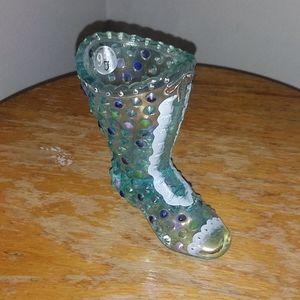 Fenton Iridized Aquamarine Hobnail Boot Year 2000